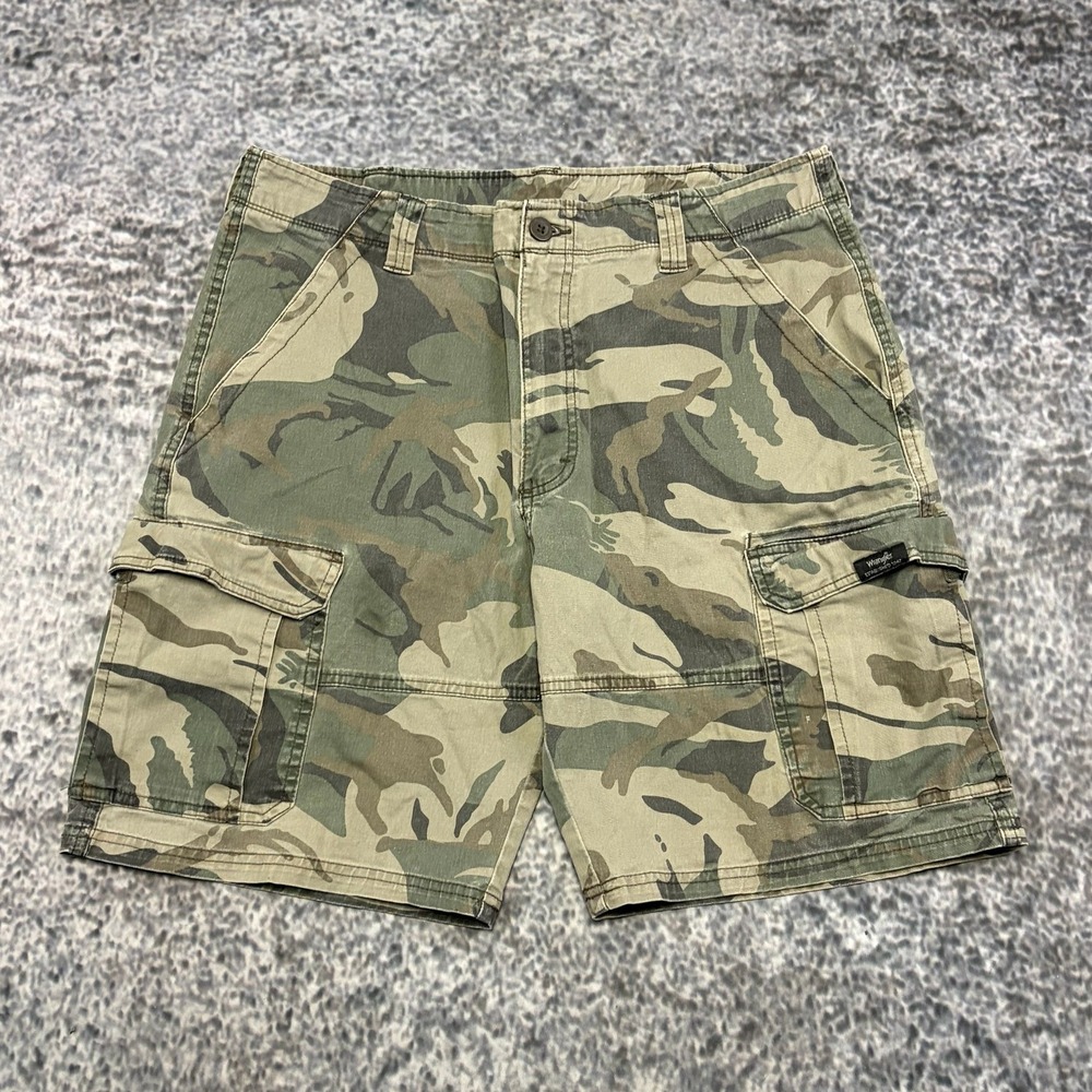 Wrangler Cargo Shorts Mens 34 Green Brown Camo Mens 34 Camouflage Skater Y2K